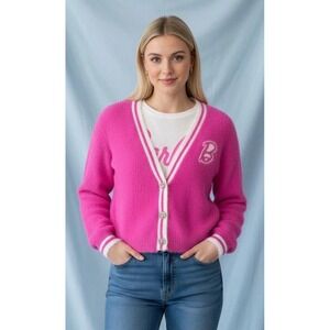 Barbie Movie Women M Pink Cardigan Spirit Halloween Costume Barbiecore w/T-shirt